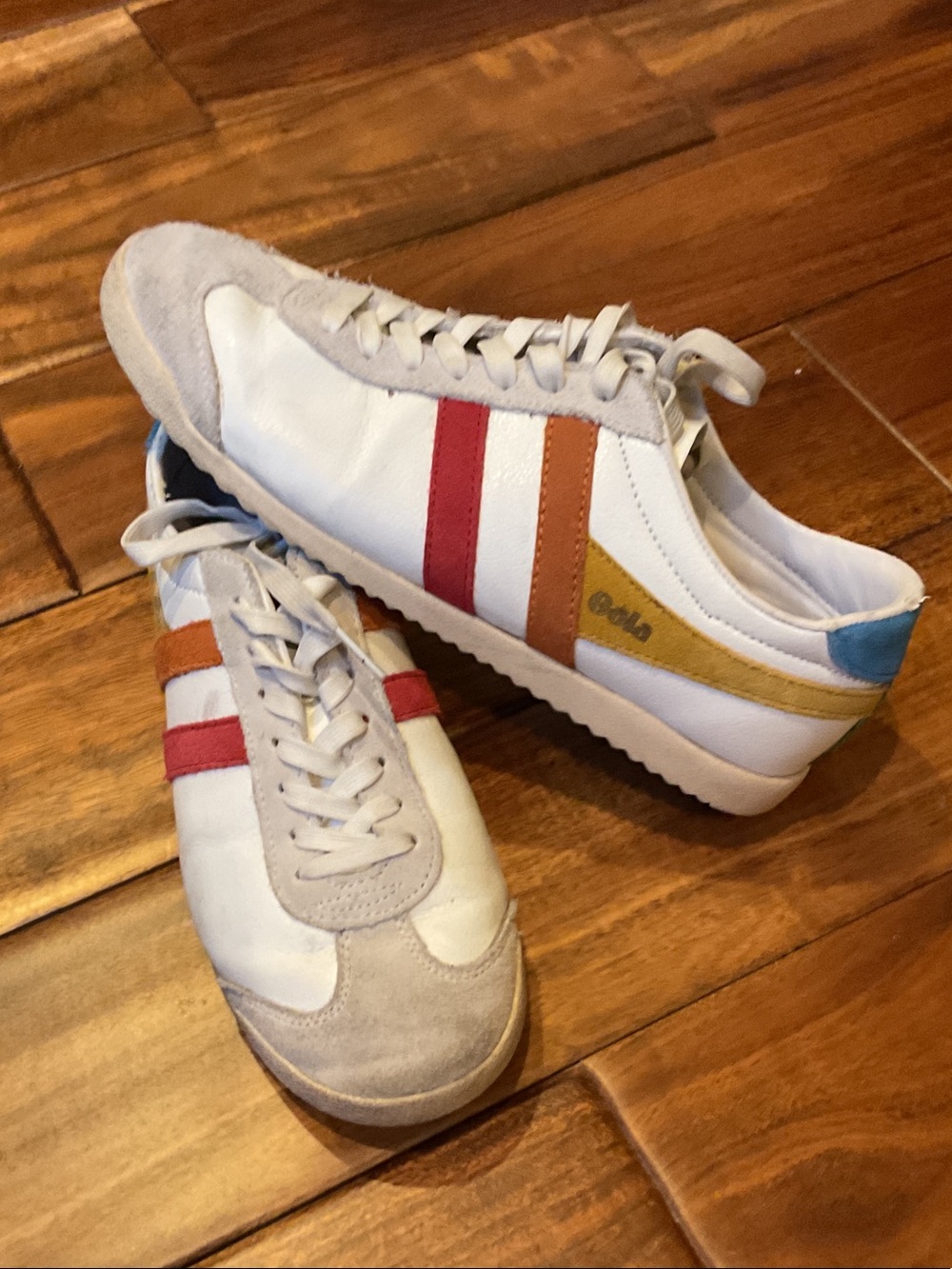Gola Leather Sneakers with Red, Orange, Mustard & Blue Accents